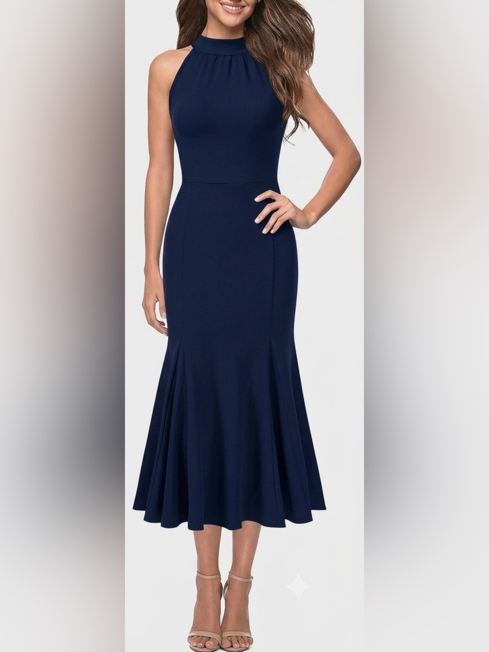 High-Neck Navy Mermaid Maxi Skirt